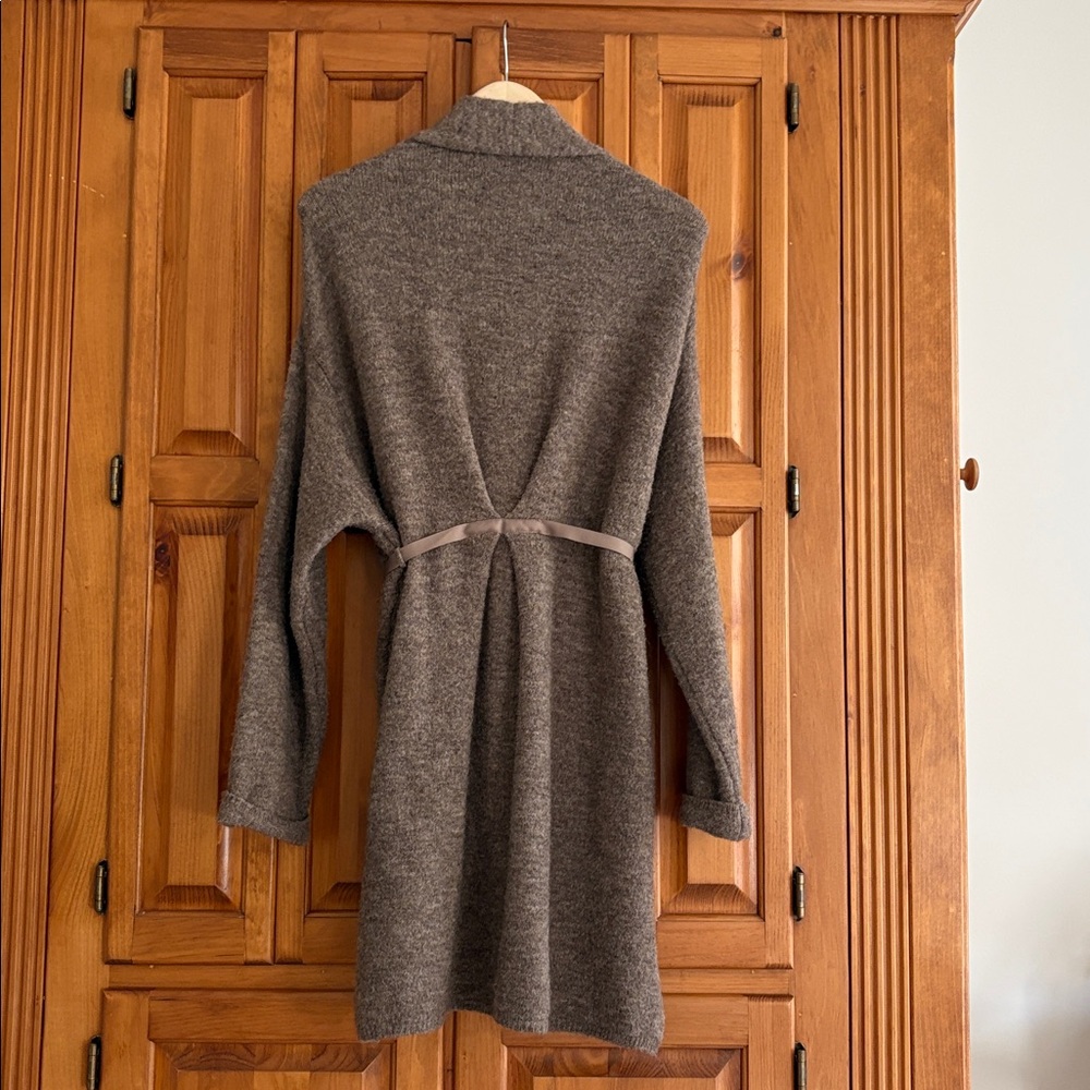 Anthropologie Moth cocoa brown Open Front Cardigan w/ attached grosgrain Belt - Picture 3 of 10